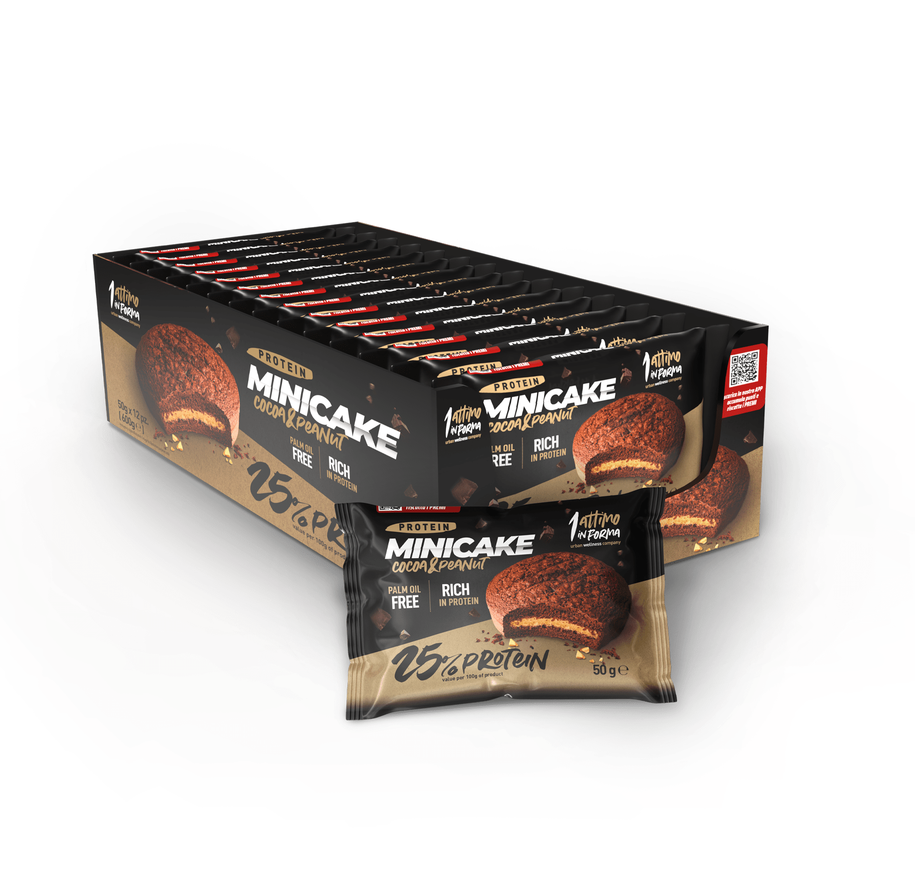 Minicake Proteica al 25%; Gusto Cacao e Burro d'Arachidi