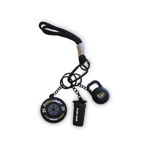 Portachiavi 1 Attimo in Forma con Bilanciere, Kettlebell e Shaker