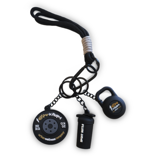 Portachiavi 1 Attimo in Forma con Bilanciere, Kettlebell e Shaker
